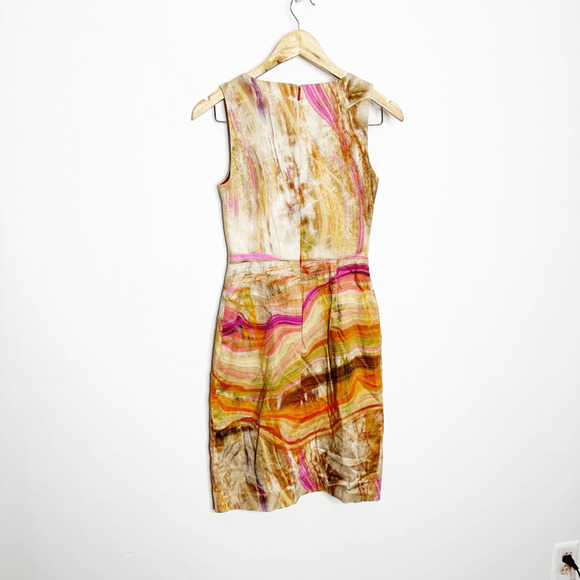 BLACK HALO Marble Print Front Slit Sheath Dress orange pink womens size 0 - Picture 5 of 7